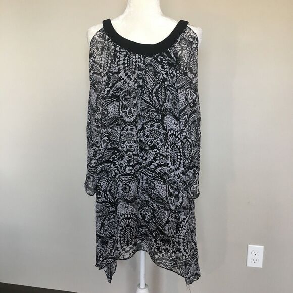 Wear Abouts Womens Plus Sz 3XL Black Beaded Blouse Top Cold Shoulder Wide Arm - Picture 3 of 12